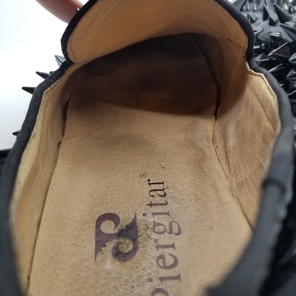 Piergitar Shiny Black Spikes Red Bottom Loafers - Picture 12 of 14